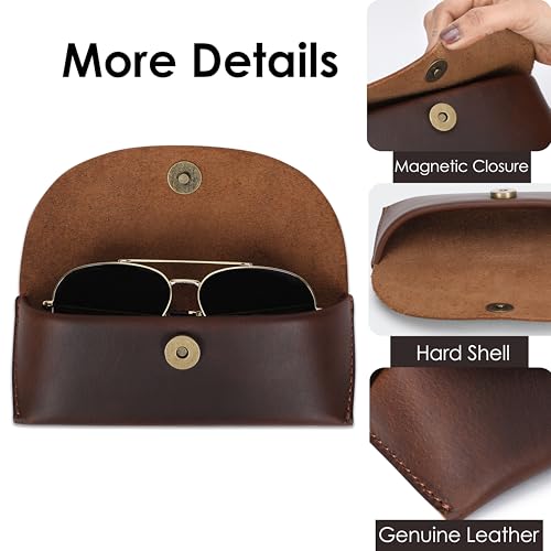 Leather Sunglasses Case Genuine Eyeglass Holder Reading Glasses Protector Vintage Eyewear Storage for Men and Women - color: Chocolate Brown