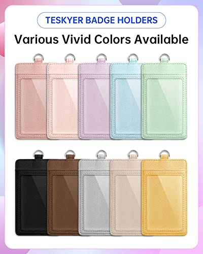 Teskyer Leather ID Badge Holder with Lanyard, Vertical Lychee Gray | Durable Nylon Lanyard, Rear Card Pocket, Scan Without Removing Card, Built to Last, Work & Cruise Ready - color: Lichee Gray, size: Vertical