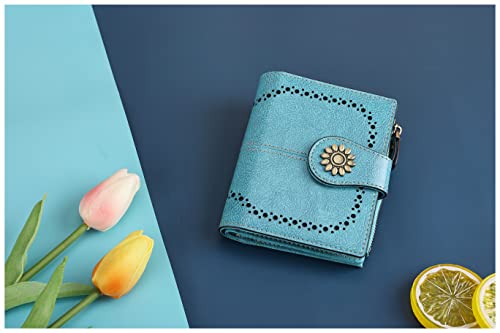 Womens Leather Wallet Small Compact RFID Blocking Credit Card Case Purse with Zipper Pocket | Small - color: Light Green
