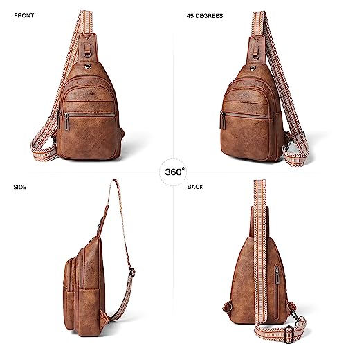 LATMAP 7L Sling Bag For Women Faux Leather Anti Theft Small Casual Daypack Backpack Fanny Pack Crossbody Chest Bags Purse Waterproof Brown - color: Brown