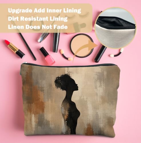 Black Woman Afrocentric Makeup Bag for Women | Black Woman Gifts,African American Modern Neutral Cosmetic Toiletry Bag Zipper Pouch - color: Black Woman