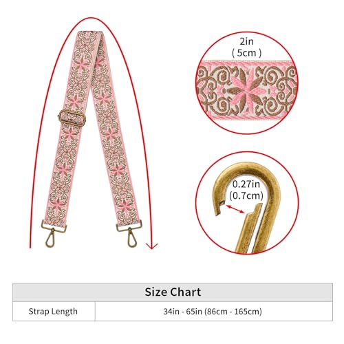 ZOOEASS Bronze Buckles Purse Strap, 2" Wide Crossbody Handbag Strap Adjustable Replacement Shoulder Strap Vintage Embroidery - color: 5cm-color13