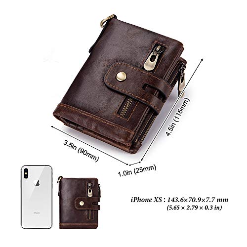 boshiho Genuine Leather Bifold Chain Wallet for Men RFID Blocking - color: Brown