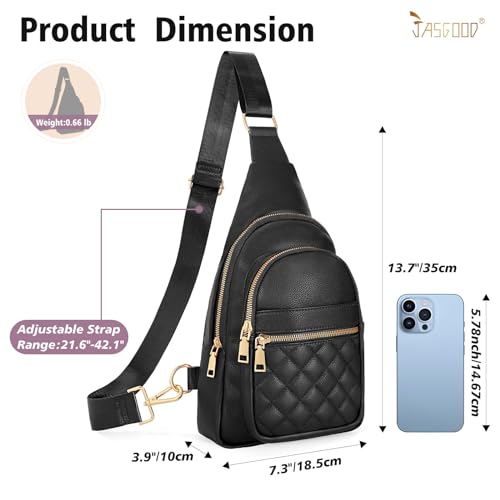 Sling Bag for Women Crossbody Leather Fanny Packs Chest Bag Fashion Sling Backpack Travel JASGOOD - color: Black-gold