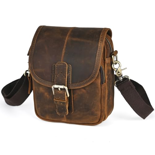 Water Resistant Canvas + Leather Hiking Riding Travel Fanny Waist Pack Small Phone Pouch For Men Women FB811-29 (100% Leather- Coffee) - color: 100% Leather- Coffee