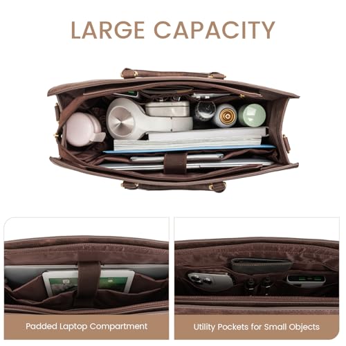 LOVEVOOK Laptop Bag for Women, 15.6 Inch Laptop Tote Bag, Vintage Leather Work Bags for Women, Waterproof Computer bag with Clutch Purse, Large Capacity Briefcase, Business Office Bag | Two-piece set - color: Dark Brown, size: 15.6 inch