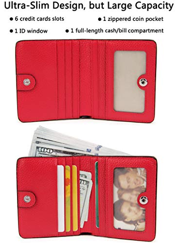 Small Leather Wallet for Women, Ladies Credit Card Holder RFID Blocking Women's Mini Bifold Pocket Purse - color: Red Rfid Blocking