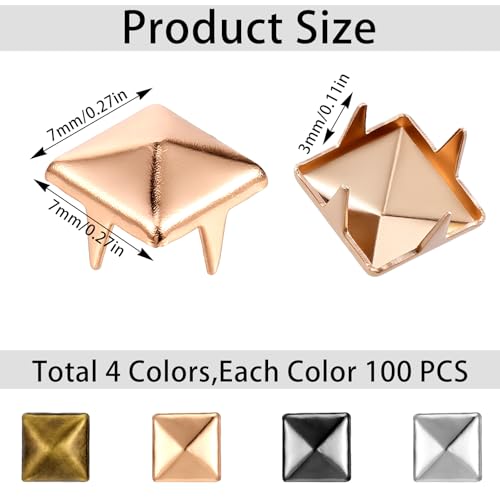 MBAIYO 400Pcs 7mm Studs for Clothing, Metal Studs Spikes Rivets 4 Prong Metal Nailhead Stud for Leather Crafts Bags Shoes Punk Spikes Accessories DIY Decoration