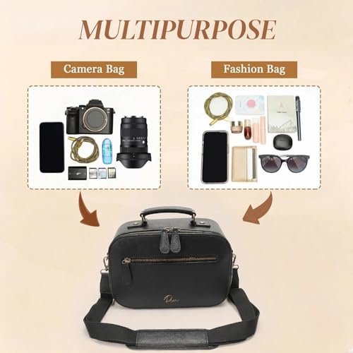 Camera Sling Bag, Waterproof PU Leather Crossbody Camere Bag for Photographers, Small Shockproof Case with Removable Dividers for DSLR/SLR/Mirrorless, 4L Black - color: Black