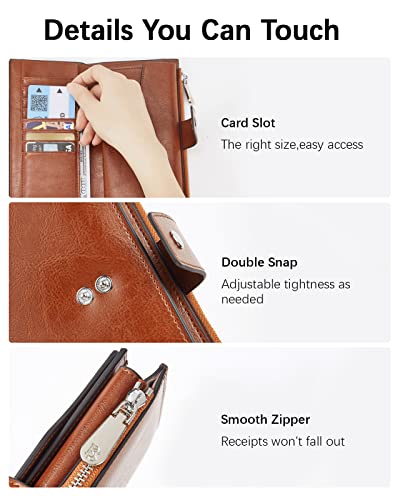 BOSTANTEN Womens Leather Wallet RFID Large Capacity Credit Card Holder | 20 Card Slots, Phone Holder, Zipper Coin Pocket, Clutch Wallet, Long Bifold, Ladies Gifts, Brown Orange - color: C-Orange Brown