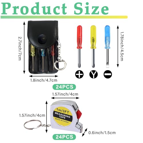 48 Pcs Mini Screwdriver Keychain Tape Measure Keychains Set Keychain Tape Measure Mini Screwdrivers in Pouch Keychain for Birthday Party Favors ，Adult Tool Party Prize for Father's Men Gifts