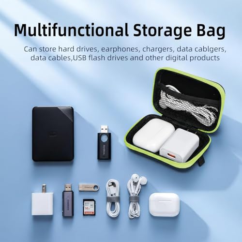 Earbud Case Portable EVA Storage Bag Cell Phone Accessories Organizer with Carabiner for Wired/Wireless Earphone, Earbud, Earpieces, SD Memory Card, Camera Chips, Tech Pouch, Rectangle, Green - color: D5-Green
