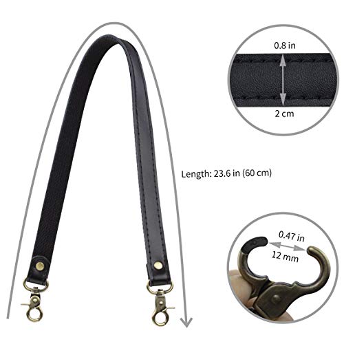 Allzedream Genuine Leather Purse Strap Sewing Canvas Replacement Handbag Shoulder Bag 2 Pcs - color: Black
