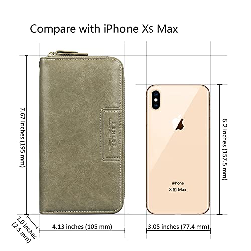 FT FUNTOR Wristlet Wallets for Women, Ladies PU Vegan Leather Clutch Wallet Zip around Phone Purse Card Holder Organizer - color: O-Aloe Green