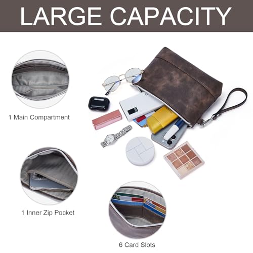 CLUCI Wristlet Wallet for Women Large Capacity Clutch Purse | PU Leather Wallet, Gift for Women Birthday - color: Coffee