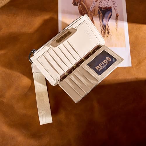 X Wrangler Western Wallet for Women Card Cases & Money Organizers Wristlet Wallet with Zipper Pocket - color: Beige