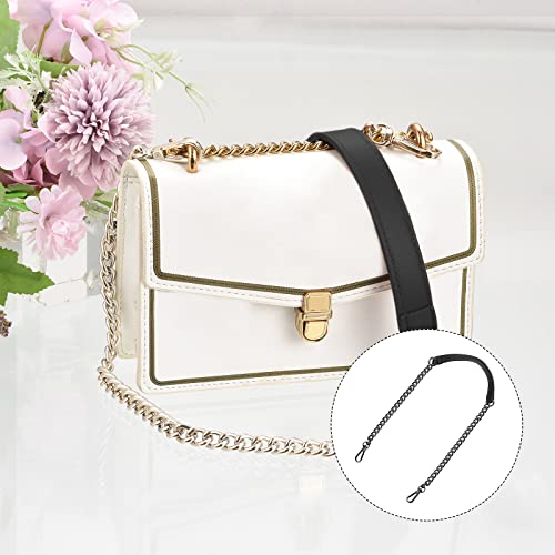 uxcell Purse Chain Strap, 39" Leather Iron Flat Chain Strap Handbag Chains Purse Handles Shoulder Replacement Strap (Black Strap Grey Chain) - color: Black, Grey, size: 39"