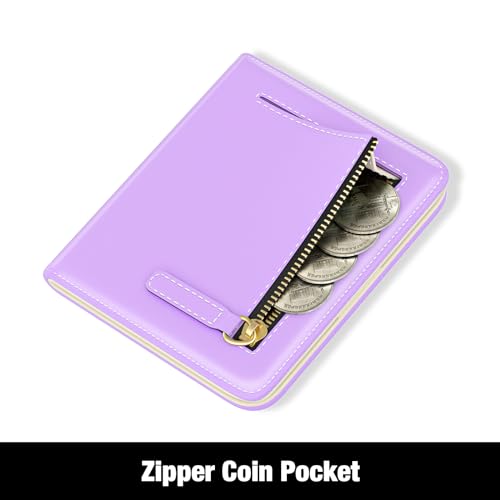 Rouidr Womens Wallet, RFID Small Slim Wallet for Women, Cute Bifold Leather Pocket Credit Card Holder Ladies Mini Purse with Zipper Coin Pocket & ID Window, Purple - color: A-Purple
