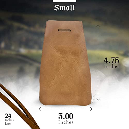 Leather Drawstring Pouch, Coin Bag, Medicine Tobacco Pouch Medieval Reenactment Made in U.S.A. by Nabob Leather Size 4.75" x 3" - color: Rustic Tan, style: Small