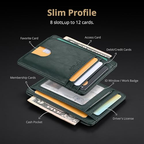 Buffway Slim Minimalist Front Pocket RFID Blocking Leather Wallets for Men and Women - Alaska Green - color: Alaska Green