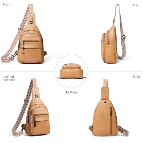 Leresas 7L Sling Bag for Women Crossbody Bag Sling Purse Fanny Packs Vegan Leather Chest Bag Trendy Handbag Travel Anti Theft - color: 8-tan