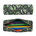 OSAM SPACE Leather Pencil Case Round Pencil Bag Green Plant Cactus Pen Organizer Holder Portable Zipper Pouch Cute School Supplies for Girls Boys Study Office - color: Green Plant Cactus