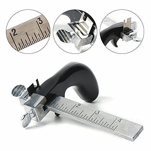 Leather Strap Cutter, Aluminum Handle Belt Craft Splitter Skiver Paring Machine Skiving Tool Draw Gauge Leather Craft Splitter with 3 Blade