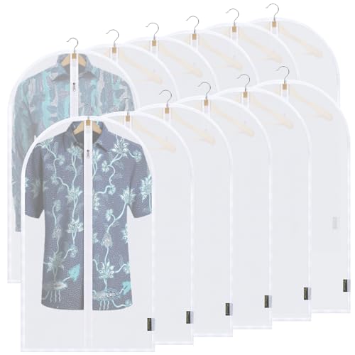 BALEINE 40'' Translucent Garment Bags, 12 Packs PEVA Dress Bag for Closet Clothes Dresses Suit Coats Storage (White, 12PK) - color: White-Translucent, size: 40" 12PK