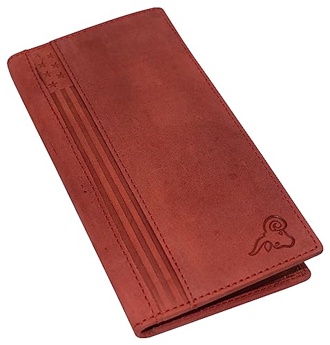 Genuine Leather Checkbook Cover For Men & Women Checkbook Holder Wallet RFID Blocking USA Series (Red) - color: Red