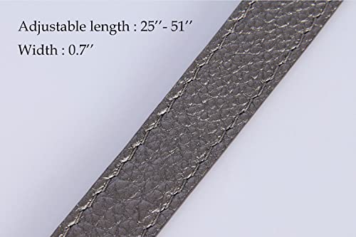 VanEnjoy Full Grain Leather Adjustable Crossbody Straps Replacement - 0.7” Wide, 25”-51” Long (Silver Grey-Silver Metal) - color: Silver Grey-Silver Metal