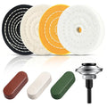 BURMONG 4” Metal Buffing & Polishing Wheel Kit for Drill with 1/4” Drill Adapter, 8PCS Set with 4 Cotton Polishing Wheels (1/2” Arbor Hole) & 3 Polishing Compounds for Aluminum & Metal