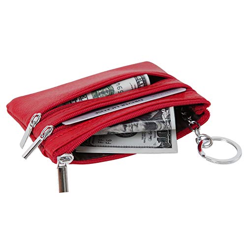 Women Genuine Leather Coin Purse Small Keychain Change Wallet - color: Red, size: One Size