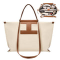 CHUNLI 15.6" Laptop Tote for Women - Lightweight Canvas-Textured Leather Work Bag, Structured Business Briefcase, Teacher - color: Beige & Brown