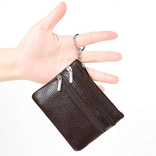 Women Genuine Leather Coin Purse Small Keychain Change Wallet - color: Coffee
