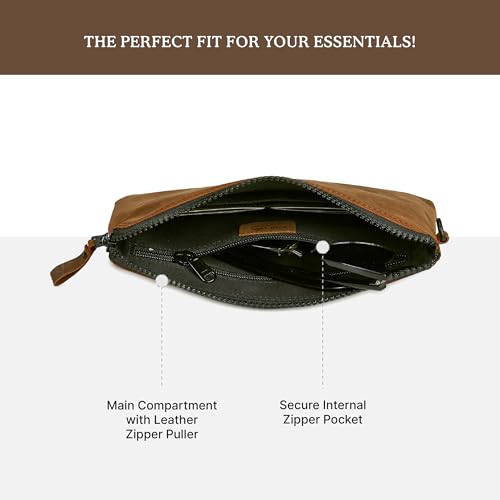 Leather Wristlet Wallet for Women Clutch Handbag Purse with Cell Phone Slot | Genuine Top Grain Leather, 8 Credit Card Slots, Detachable Strap, YKK Zipper, Gifts for Women - color: Cognac Crazy Horse
