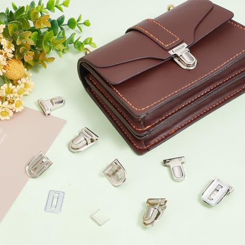 PH PandaHall 10 Sets Iron Tuck Lock Clasp Catch Purse Thumb Lock 35x25x11mm for Leather Bag Case Clasp Hangbag Purse Platinum - color: Platinum-10 sets