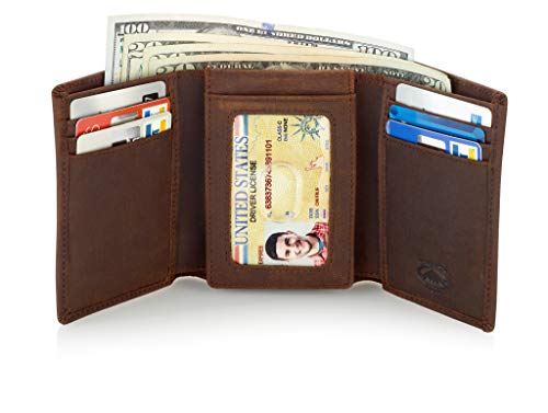 Stealth Mode Trifold Leather Wallet for Men with ID Holder and RFID Blocking (Brown) - color: Brown