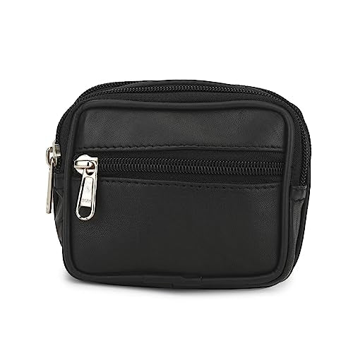 Leatherboss Genuine Leather Travel Outdoor Hiking Belt Pouch with Zipper Pocket Wallet for men women (Black) - color: Black