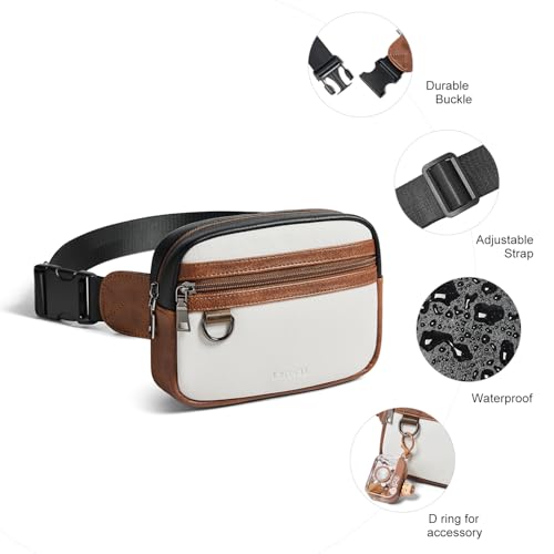 Leresas 2L Fanny Pack for Women Belt Bag Waist Purse Vegan Leather Fanny Pack Travel Waist Pouch Brown with Black - color: BBW