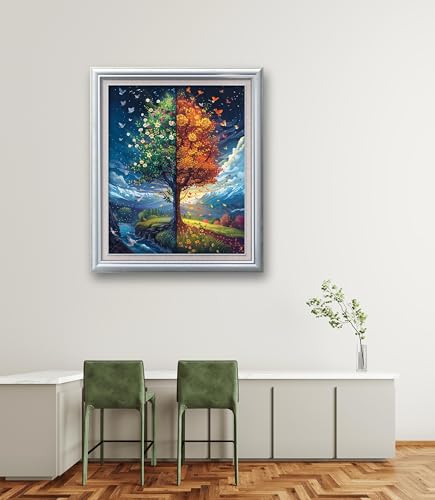 Leczany Cross Stitch Patterns Stamped Kit for Beginners | Embroidery Supplies DIY Craft Kit Needlepoint for Adults Starter | 11CT, 3 Strands | Two Season Tree 15.8x19.7 inches - color: 11CT Stamped kits, Two Season Tree 15.8x19.7 inches