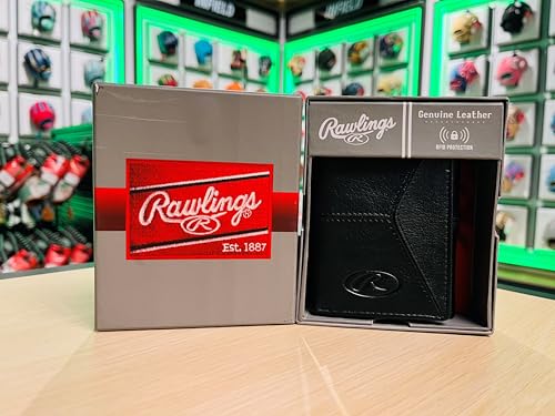 Rawlings | Men's Trifold Wallet Collection | Genuine Leather | Multiple Styles & Colors - color: Black | Home Run Collection