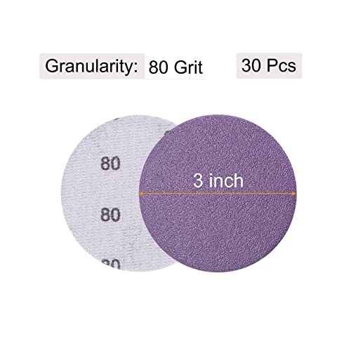uxcell 30Pcs 3" Purple Sanding Discs 80 Grits Hook and Loop Sand Paper | Professional Aluminum Oxide Sanding Pad for Wood Metal Paint Finishing Wet Dry Polish - style: 80 Grit