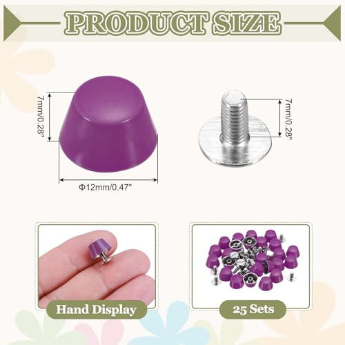 PATIKIL 12mm Screw Back Rivets Stud, 25 Sets Purse Handbag Feet Round Flat Nailhead Flat Head Stud Rivet Spike Leathercraft for DIY Leather Luggage Collar Belt Shoes, Purple - color: Purple, size: 12mm