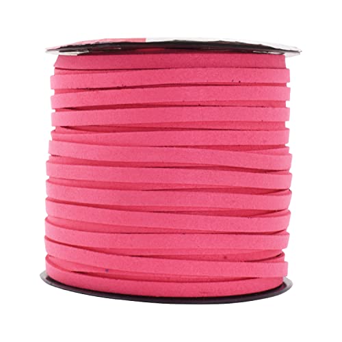 Mandala Crafts 5mm Dark Pink Faux Suede Vegan Leather, Jewelry Making | 50 Yards Durable Flat Leather Strings, Laces & Strips for Bracelets, Necklaces, Braiding, Dream Catchers Supplies & Chokers - color: Dark Pink, size: 5mm 50 Yards