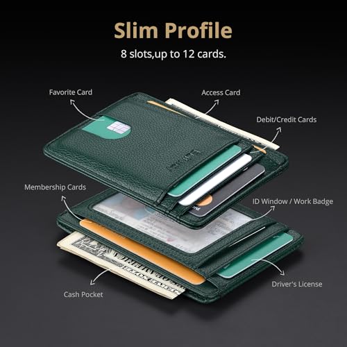Buffway Slim Minimalist Front Pocket RFID Blocking Leather Wallets for Men and Women - Lichee Green - color: Lichee Green