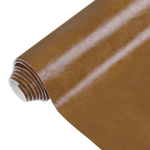 Faux Leather Fabric 54” W Vinyl Upholstery Fabric by The Yard Waterproof | 3 Yards Amber, 0.7mm, Synthetic PU Leather, Marine Vinyl, Soft Vegan Material, For Outdoor Boat Seat Car DIY Sewing - color: Amber, size: Pre-cut 3 Yards 58"x108"