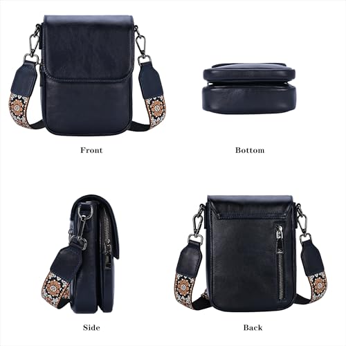 HESHE Small Leather Crossbody Bag for Women RFID Phone Purse with Card Slot - color: Navy Blue