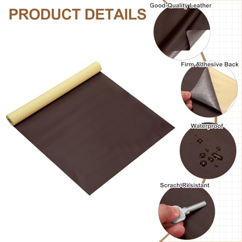 MECCANIXITY Leather Repair Patch 14"x54" Self-Adhesive Leather Vinyl Repair Tape Kit for Furniture Couches Sofa Chair Car Boat Seats Jackets, Dark Brown - color: Dark Brown
