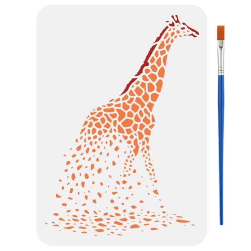 FINGERINSPIRE Dispersing Giraffe Stencils with a Brush 11.7x8.3Inch Giraffe Fragments Painting Stencils PET Animal Themes PET Template for Painting on Wood Floor Tile Wall Fabric Furniture DIY - color: Dispersing Giraffe