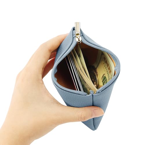 Chelmon PU Leather Coin Purse Pouch Change Holder Small With Zipper for Men Women 2 PCS Set (Black&Blue) - color: Black&Blue